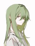  1other blue_eyes enkidu_(fate) fate/grand_order fate_(series) green_hair hair_between_eyes highres long_hair looking_at_viewer other_focus robe simple_background solo two_pokemon upper_body white_background white_robe 