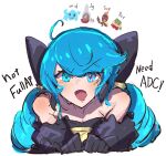  absurdres ahoge black_gloves blue_hair bow cross dress drill_hair gloves gwen_(league_of_legends) highres holding league_of_legends long_hair looking_at_viewer mismatched_pupils monakan_japan scissors 