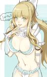  1girl blonde_hair blue_eyes blunt_bangs breasts charlotte_(fire_emblem) cleavage facing_viewer fire_emblem fire_emblem_fates highres kumo_(sopurano_22) large_breasts long_hair looking_at_viewer navel sidelocks tongue tongue_out 