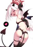  1girl asymmetrical_legwear black_flower black_panties black_thighhighs blue_archive breasts cameltoe commentary cowboy_shot demon_horns demon_tail demon_wings detached_sleeves flower from_behind hair_flower hair_ornament half-closed_eyes halo heart highres horns long_hair looking_at_viewer looking_back mutsuki_(blue_archive) nail_polish open_mouth panties petite pink_eyes pointy_ears red_halo red_nails side_ponytail sideboob skindentation small_breasts smug solo spoken_heart tail teeth thigh_strap thighhighs underwear upper_teeth_only very_long_hair white_hair wings yaosera 