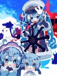 3girls @_@ animal bear bird black_coat black_gloves black_shorts blue_eyes blue_gloves blue_hair blush bow bowtie coat commentary crab dress dual_persona fur-trimmed_coat fur-trimmed_dress fur_trim gloves hair_bow hair_ribbon half_gloves hat hatsune_miku headdress heart heart-shaped_pupils highres looking_at_viewer master_(vocaloid) military military_uniform mouth_hold multiple_girls naval_uniform necktie on_head open_mouth outdoors peaked_cap penguin pink_bow pink_bowtie polar_bear rabbit rabbit_yukine red_ribbon ribbon ship short_twintails shorts snowflakes snowmix_(vocaloid) sparkling_eyes standing steering steering_wheel syare_0603 symbol-shaped_pupils twintails uniform vocaloid watercraft waves yuki_miku yuki_miku_(2022) yuki_miku_(2023) 