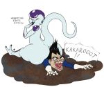  alien big_butt black_hair black_nails bloodshot_eyes blue_clothing butt caricature clothing colored_nails dragon_ball duo frieza hair humanoid male nails open_mouth ramul saiyan screaming sitting_on_another speech_bubble vegeta white_body white_skin 