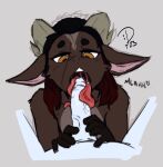  anthro bodily_fluids bovid caprine duo goat hi_res long_tongue male male/male mammal mouth_shot open_mouth oral peabert_jaybert saliva saliva_string tongue tongue_wrap 