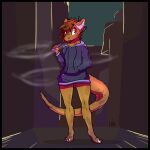  back_alley clothing cody_caspersky dragon fur furred_dragon hi_res hoodie intersex mutemyth standing tail topwear vaping 