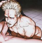  2boys after_fellatio bara blonde_hair boku_no_hero_academia completely_nude cum cum_in_mouth cum_on_boy erection facial_hair kneeling large_pectorals male_focus multiple_boys muscular muscular_male nude open_mouth pectorals penis short_hair smokerichi solo_focus testicles twice_(boku_no_hero_academia) yaoi 