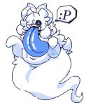  2023 2_horns ambiguous_gender anthro belly belly_overhang big_belly blue_tongue ghost ghost_tail horn hyper hyper_tongue navel overweight overweight_ambiguous overweight_anthro simple_background solo spirit tongue tongue_out viomarks white_background white_body 