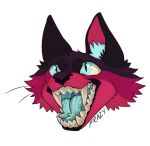  anthro bodily_fluids canid canine canis domestic_cat domestic_dog felid feline felis frazy hi_res hybrid invalid_tag male mammal open_mouth red saliva solo teeth tongue whiskers 