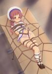  1girl :o absurdres arms_behind_head ball_gag bdsm between_breasts blush bondage bound bound_arms bound_legs breast_bondage breasts clothes_lift commission crotch_rope desk floor gag gagged gochuumon_wa_usagi_desu_ka? hamuta_(machosbrown) highres kneehighs legs long_hair natsu_megumi panties pink_panties school_desk school_uniform scrunchie shibari shibari_over_clothes skindentation small_breasts socks sweat sweatdrop tears tile_floor tiles twintails underwear 