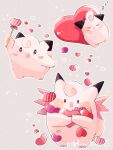  :o animal_focus artist_name clefable clefairy cleffa closed_eyes colored_skin evolutionary_line fang grey_background hanabusaoekaki heart highres holding holding_wand no_humans pink_skin pokemon pokemon_(creature) simple_background sleeping smile solid_oval_eyes sparkle wand zzz 