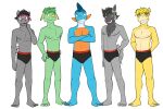  3:2 anthro anthrofied backwards_baseball_cap backwards_hat baseball_cap briefs briefs_only bulge clothed clothing crossed_arms electrike fuze gao_(fuze) generation_3_pokemon group hat headgear headwear hi_res jolt_(fuze) male marshtomp navel nintendo nipples numel pawl_(fuze) pokemon pokemon_(species) pokemorph poochyena rodd_(fuze) simple_background spoink topless underwear underwear_only white_background 