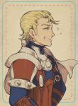  1boy armor arthur_(fire_emblem_fates) blonde_hair blue_eyes english_commentary facing_to_the_side fire_emblem fire_emblem_fates looking_to_the_side male_focus masterpidies smile turtleneck upper_body 