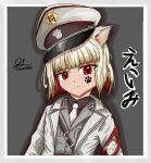  1girl absurdres animal_ears cat_ears closed_mouth colored_inner_hair facepaint hat highres looking_at_viewer multicolored_hair necktie non-web_source original red_eyes short_hair trench_coat white_hair 