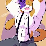  abs anthro calico_cat digital_media_(artwork) domestic_cat epic_games felid feline felis fizzyjay fortnite fur hi_res looking_at_viewer male mammal meowscles muscular muscular_anthro muscular_male pecs simple_background solo 