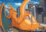  2023 anthro butt charizard city cloud destruction detailed_background digital_media_(artwork) eyelashes female generation_1_pokemon genitals hi_res macro nintendo nude outside penetration pokemon pokemon_(species) pussy solo son2j vaginal wings 