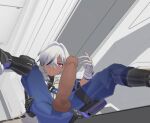  arlan_(honkai:_star_rail) boots dark_skin erection gloves male_focus non-web_source one_eye_covered original scar scar_on_face smile white_hair 