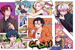  6+boys black_eyes black_hair blonde_hair blue_hair charisma_house english_text glasses grey_eyes highres itou_fumiya kusanagi_rikai light_blue_hair long_hair male_focus motohashi_iori multicolored_hair multiple_boys noose ohse_minato pink_eyes pink_hair purple_eyes purple_hair red_eyes red_hair sarukawa_kei tendou_amahiko terra_(charisma_house) ukisi white_hair yellow_eyes 