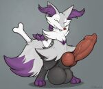  animal_genitalia animal_penis anthro balls big_balls big_knot big_penis black_body black_fur bone braixen canine_genitalia canine_penis cheek_tuft erection eyes_closed facial_tuft fluffy fluffy_tail front_view fur generation_6_pokemon genitals grey_body grey_fur hands_behind_head huge_balls huge_penis hyper hyper_balls hyper_genitalia hyper_penis inner_ear_fluff knot male nintendo nude penis pokemon pokemon_(species) purple_body purple_fur q-blackbun simple_background solo standing tail tuft 