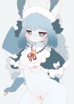  absurd_res anthro blue_body blue_eyes blush breasts censored eeveelution female generation_4_pokemon glaceon hi_res looking_at_viewer nintendo pokemon pokemon_(species) pokemon_unite pokemorph simple_background solo tea_party_style_glaceon white_background 