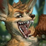  absurd_res anthro canid canine claws ewademar fennec forest fox hi_res male mammal mouth_shot open_mouth paws plant slime solo toe_claws tree vore 