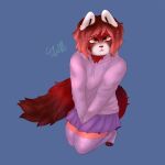  1:1 2023 4_toes absurd_res ailurid ambiguous_gender anthro big_tail blue_background blush blush_lines bottomwear brown_eyes brown_nose clothed clothing digital_drawing_(artwork) digital_media_(artwork) ear_tuft eyebrows eyelashes feet female fingers fluffy fluffy_tail full-length_portrait fur girly hair hands_between_legs hands_in_lap hi_res hoodie kneeling legwear lil_weenie_(character) lips long_tail looking_at_viewer looking_up looking_up_at_viewer male mammal miniskirt multicolored_hair neck_tuft orange_eyes pastel pastel_colors pink_clothing pink_ears pink_hair pink_hoodie pink_legs pink_legwear pink_thigh_highs pink_thighs pink_topwear portrait purple_clothing purple_hoodie purple_sky purple_topwear red_body red_feet red_fur red_hair red_inner_ear red_lips red_nose red_panda red_tail shaded signature simple_background sitting skirt solo tail tail_around_body tail_curl thigh_highs toeless_legwear toes topwear tuft twinkworshiper88 two_tone_hair two_tone_tail warm_colors 