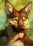  2018 anthro blue_eyes brown_body brown_fur canid canine canis cheek_dots domestic_dog ears_up front_view fur german_shepherd herding_dog hi_res johis male mammal pastoral_dog portrait raymond_(raymond) solo tan_body tan_fur tongue tongue_out 