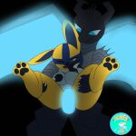  abyss_arts anthro black_body blue_eyes claws dragon duo female front_view generation_4_pokemon genitals glowing holding_partner looking_pleasured lucario male male/female nintendo pawpads paws penis pokemon pokemon_(species) shiny_pokemon snout spikes wings yellow_body 