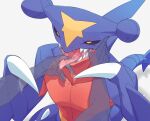  ambiguous_gender anthro black_sclera blue_body blue_scales bodily_fluids disembodied_hand drooling duo finger_in_mouth garchomp generation_4_pokemon hi_res looking_at_viewer male nintendo pokemon pokemon_(species) red_body red_scales remmus_d saliva scales scalie sharp_teeth spikes teeth tongue tongue_grab tongue_out yellow_eyes 