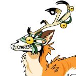  antler_accessory antler_bow antlers bell bone bow_ribbon brown_ears canid canine ears_up eye_socket feral fox fur horn incisors male mammal molars orange_body ribbons saureal skull skull_head solo teeth teeth_showing 