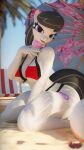  3d_(artwork) absurd_res anthro anthrofied beach bikini breasts clothing digital_media_(artwork) equid equine female friendship_is_magic hasbro hi_res kneeling loveslove mammal my_little_pony octavia_(mlp) seaside solo swimwear thick_thighs umbrella 