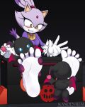  5_toes barefoot blaze_the_cat chao_(sonic) dark_chao domestic_cat feet felid feline felis female foot_fetish fur hi_res kandenrem mammal purple_body purple_fur restraints sega soles sonic_the_hedgehog_(series) stocks toes 