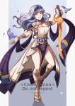  1girl bird blue_hair blutgang_(fire_emblem) breasts choker cleavage commentary dress fire_emblem fire_emblem:_three_houses full_body gladiator_sandals gzei hairband highres holding holding_sword holding_weapon long_hair marianne_von_edmund medium_breasts pelvic_curtain sandals single-shoulder_dress solo standing sword thighs weapon white_dress 