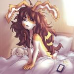  anthro bed bed_hair elronya fan_character female freckles furniture hair lagomorph leporid long_hair mammal rabbit ronya solo suvi_(elronya) 