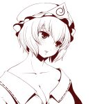  1girl breasts collarbone commentary_request greyscale haseru_(ginku_mh) hat large_breasts mob_cap monochrome open_mouth saigyouji_yuyuko short_hair solo touhou triangular_headpiece upper_body 