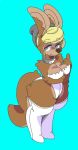  2016 anthro beanie big_ears black_clothing blonde_hair blue_eyes breasts brown_body brown_ears brown_fur brown_tail canid canine canis cleavage clothed clothing collar dogfluid domestic_dog female fur hair hat headgear headwear legwear mammal multicolored_body multicolored_ears multicolored_fur neckwear shoulder_tuft solo stockings tail thick_thighs topwear tuft two_tone_body two_tone_ears two_tone_fur two_tone_tail white_clothing 