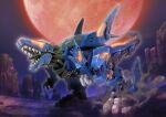  absurdres beam_cannon chinese_commentary claws fangs full_moon gairyuuki glowing glowing_eyes highres ibuki_sakura_(sgw_v07) mecha moon night night_sky no_humans orange_eyes orange_moon robot sharp_teeth sky solo tail teeth zoids zoids_fuzors 