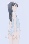  1girl ass bare_shoulders brown_eyes brown_hair camisole hands_on_own_thighs highres kokudou_juunigou light_blue_background long_hair looking_away original solo thighs underwear 