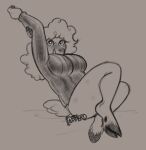  anthro big_breasts bovid breasts caprine clothing female flabberd(artist) fuzzy hooves mammal pantsless sheep sketch solo stretching sweater topwear 