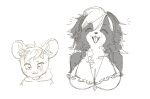  anthro big_breasts blush border_collie breasts buckteeth canid canine canis chest_tuft chipmunk clothed clothing collie domestic_dog duo ear_tuft female glistening glistening_eyes ground_squirrel herding_dog hoodie inner_ear_fluff jewelry male mammal monochrome necklace noruru3737 off_shoulder pastoral_dog rodent sciurid sheepdog smile teeth topwear tuft 