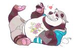  &lt;3 2022 anklet anthro barefoot bear bottomwear clothed clothing drawing_tablet feet fully_clothed giant_panda hoodie jewelry lying male mammal on_side pawpads raised_leg shorts simple_background smile solo super-tuler tairu topwear white_background 