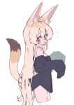  1girl absurdres animal_ear_fluff animal_ears bare_shoulders black_shirt blonde_hair breasts commentary_request cropped_legs dress_shirt fox_ears fox_girl fox_tail from_side hair_down highres long_hair long_sleeves looking_at_viewer looking_to_the_side medium_breasts megateru multiple_sources notice_lines off_shoulder original parted_lips red_eyes shirt simple_background sleeves_past_wrists solo tail very_long_hair white_background 
