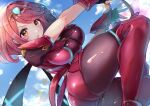  1girl aegis_sword_(xenoblade) aqua_gemstone ass backless_outfit bob_cut breasts chest_jewel fingerless_gloves gloves impossible_clothes large_breasts micro_shorts pantyhose pantyhose_under_shorts pyra_(xenoblade) racket_ti1 red_eyes red_hair red_shorts red_thighhighs short_hair short_shorts short_sleeves shorts skindentation solo super_smash_bros. suspenders swept_bangs thighhighs thighhighs_over_pantyhose tiara xenoblade_chronicles_(series) xenoblade_chronicles_2 