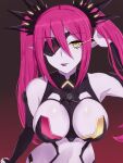  1girl bare_shoulders black_gloves breasts choujigen_game_neptune_mk2 elbow_gloves eyepatch gloves hair_ornament highres large_breasts long_hair looking_at_viewer magic_the_hard neptune_(series) paid_reward_available pink_hair pointy_ears revealing_clothes solo twintails yellow_eyes zatsu 