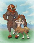  abs anklet arm_fur armor blonde_hair bracelet breath_of_the_wild centaur duo equid equid_taur equine frankly-art glowing glowing_eyes hair hi_res hooves horn humanoid humanoid_pointy_ears humanoid_taur implied_transformation jewelry link lynel male male/male mammal mammal_taur muscular navel nintendo nintendo_switch nipples pecs ponytail stripes tail taur tears_of_the_kingdom the_legend_of_zelda video_games waist 