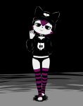  3_toes animated anthro bags_under_eyes clothing domestic_cat e254e feet felid feline felis female hair hi_res hoodie legwear mammal panties purple_hair self_harm shaded shadow smile solo stockings toes topwear underwear veronica_(e254e) wrist_wound 