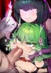  2girls angry angry_sex black_hair blush breasts curly_hair deepthroat erection fellatio fubuki_(one-punch_man) gloves green_eyes green_hair hetero highres hypnosis irrumatio large_penis mind_control multiple_girls nipple_piercing nipple_rings nipples one-punch_man oral penguru_086 penis piercing rape short_hair siblings sisters small_breasts smile tatsumaki testicles veins veiny_penis white_gloves 