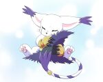  1other animal_ears cat cat_ears closed_eyes crying digimon digimon_(creature) full_body gloves hat headwear_removed highres holy_ring no_humans purple_headwear sad sitting solo tail tailmon thatsquirrelly wizard_hat 