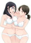  2girls black_hair blue_eyes bow bow_bra bow_panties bra breasts commission glasses hair_between_eyes hibike!_euphonium highres multiple_girls navel ogasawara_haruka panties skeb_commission stomach takahashi_mugi tanaka_asuka underwear underwear_only white_bra white_panties yellow_eyes 