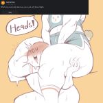  anthro big_butt bottomwear butt butt_grab clothed clothing curious_cat duo eldiipiid faceless_character faceless_male fluffy fluffy_tail fur girly hair hand_on_butt harry_gray_(eldiipiid) head_between_thighs hi_res huge_butt lagomorph leg_grab leporid male male/male mammal partially_clothed rabbit shorts simple_background speech_bubble tail thick_thighs thigh_grab white_body white_fur 