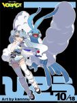  1girl altaria blue_gloves blue_nails detached_sleeves double_bun eyeshadow full_body gloves gradient_hair grey_hair hair_bun hatsune_miku highres long_eyelashes makeup multicolored_hair official_art poke_ball poke_ball_(basic) pokemon pokemon_(creature) project_voltage red_eyeshadow see-through see-through_shorts see-through_sleeves shorts shorts_under_shorts siirakannu single_glove thick_eyebrows twintails vocaloid waist_poke_ball white_footwear white_shorts wind_chime 