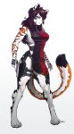  absurd_res anthro breasts brown_eyes brown_hair clothing dress emily_moegelvang felid female hair hi_res holster looking_at_viewer mammal pantherine pgm300 ranged_weapon side_boob solo stripes tactical_gear tiger weapon 